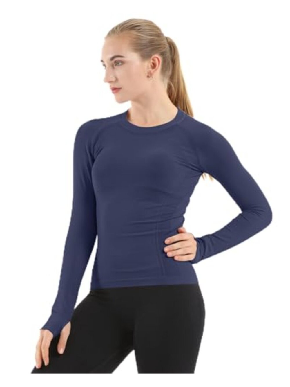 Seamless Long Sleeve Workout Shirt Slim Fit Thumb Holes Yoga Running Top